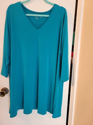 Susan Graver 3X Plus Modern Essentials Liquid Tunic Top Green Blouse Pretty