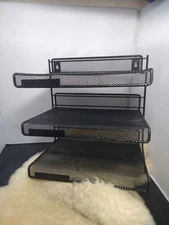 WIRE MESH PAPER DOCUMENT LETTER TRAYS FOR DISK OR WALL MOUNT 3 TEIR - BLACK