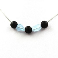 Steine Und MinéRaux. Halskette Perlen Schwarz Onyx Matt 8 MM + Aquamarin Brazil
