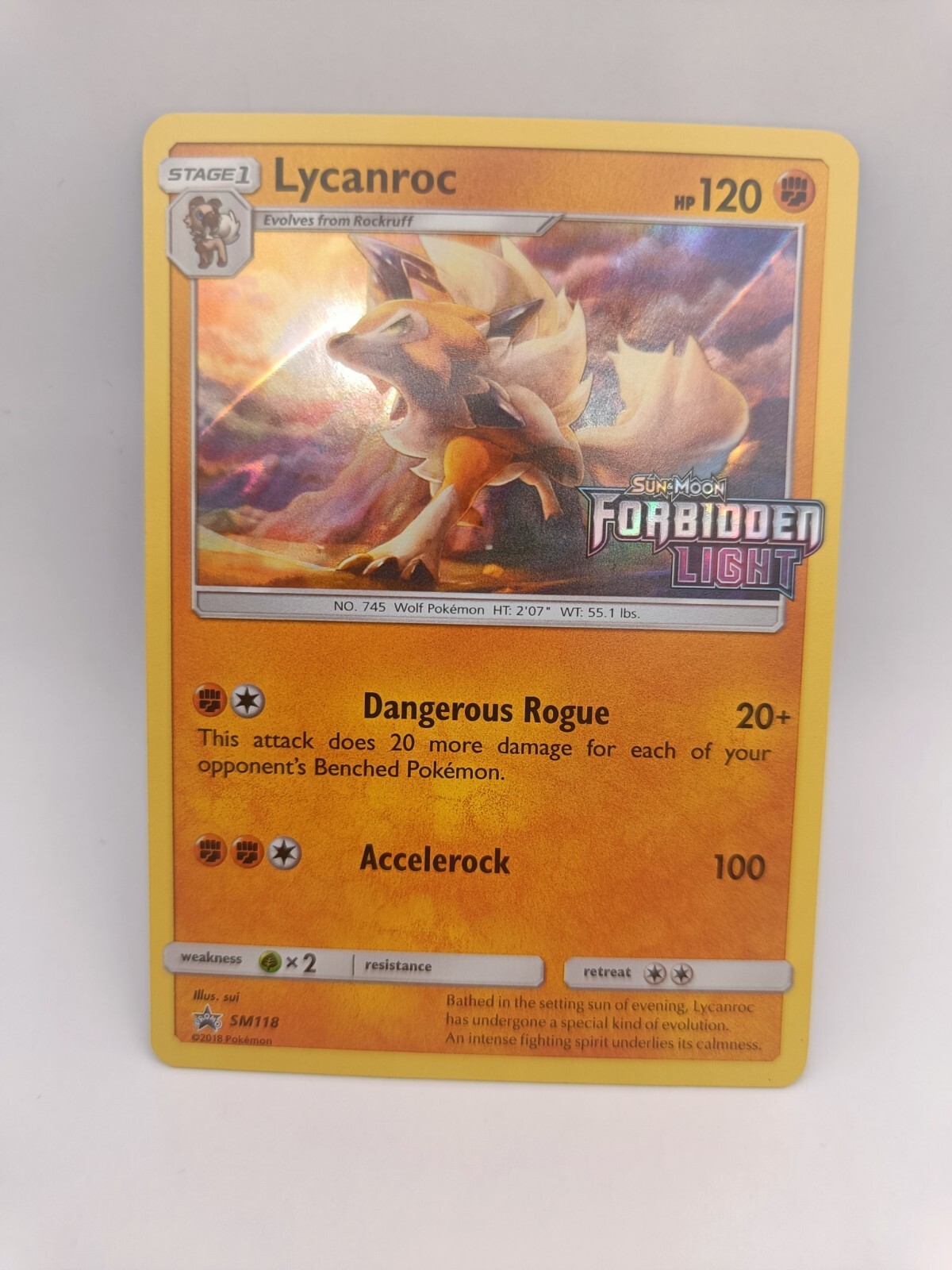 Lycanroc SM118 Pre Release  - Forbidden Light Promo - Pokemon Card - LP