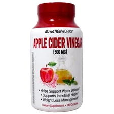 Apple Cider Vinegar Pills Capsules NutritionWorks ACV 90 x 500mg per serving