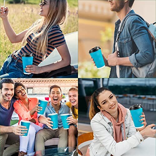 16 OZ Coffee Cups with Lids and Straws 80 Count Insulated Ripple Wall ...