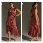 Anthropologie Women’s Ruffle Sleeve Printed  Maxi Dress Size XL Brown RRP:140£!