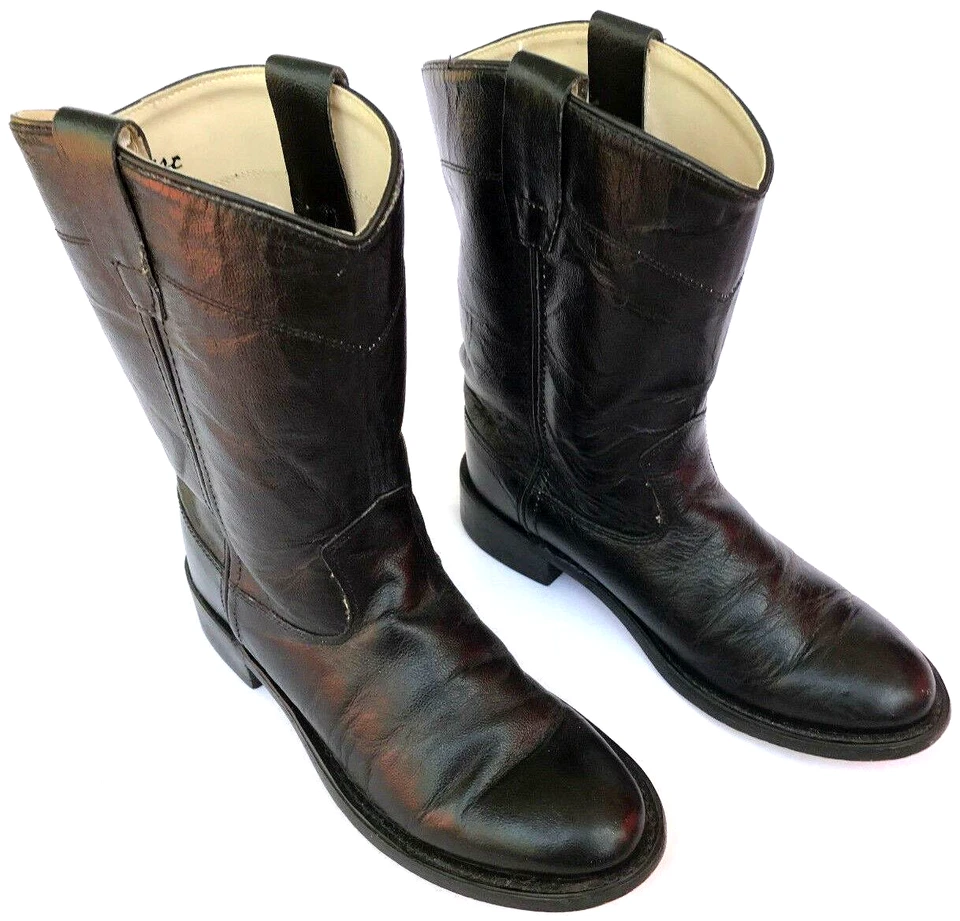 Old West CRY4110G Black Leather Roper Western Cowboy Boots EU 40 Youth 7.5 - Image 2 of 4