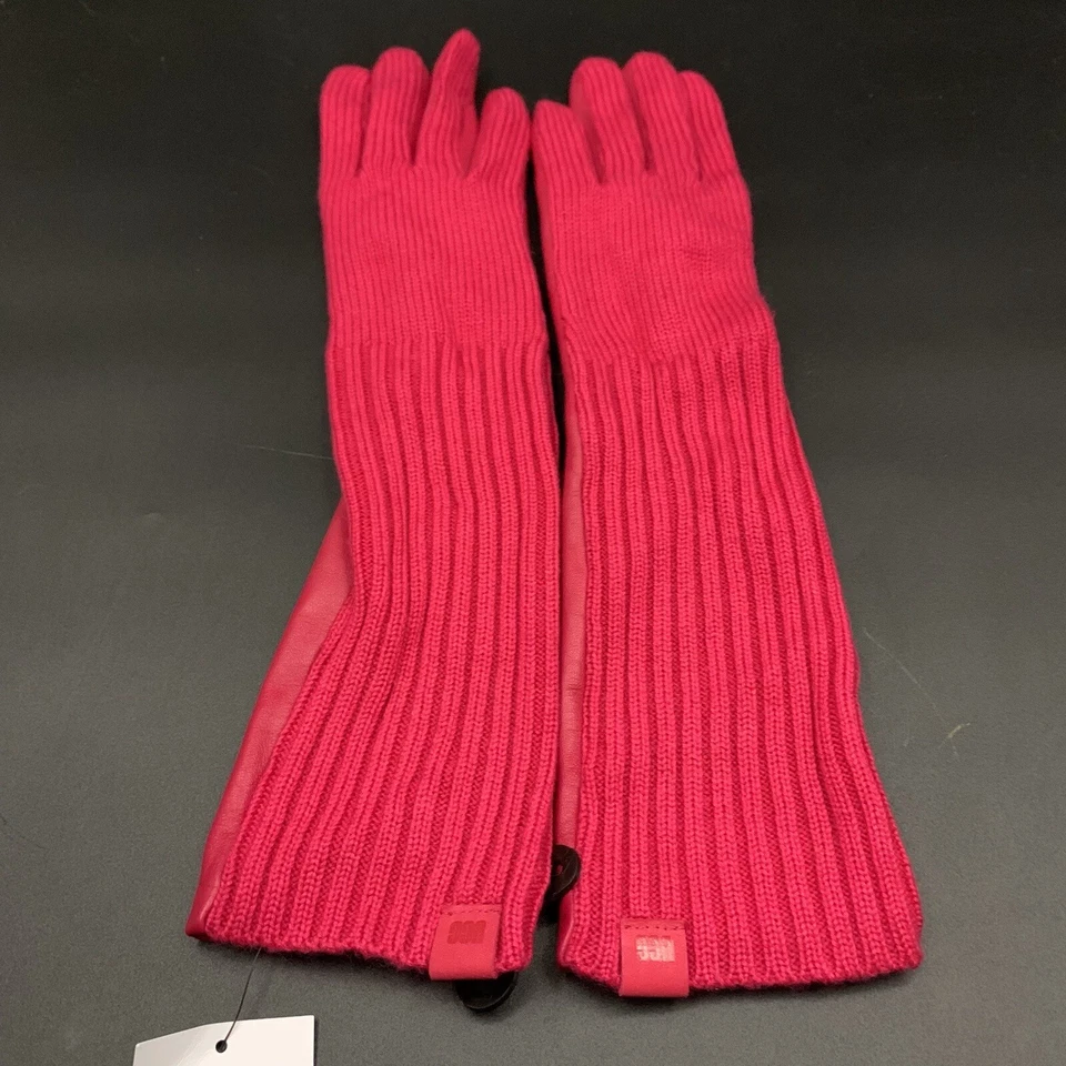 GUANTE LARGO DE CUERO UGG PARA MUJER M TECNOLOGÍA CONDUCTIVA TEJIDO MEZCLA DE LANA ~ CERISE Foto 2 de 4