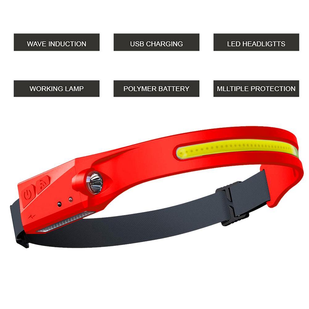 COB LED Headlamp Sensor Headlight Rechargeable Outdoor Work Light (Red