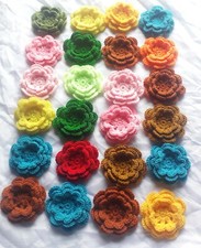 Large Handmade Crochet flower 3 layers 3" Multi-color sewing Appliques lot 12