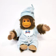 Vintage Hosung Monkey Chimp Plush Flocked Face 1994 Blue PJs Hat Pacifier Joey