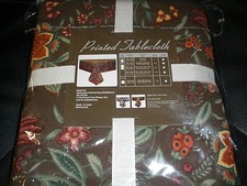 NEW printed tablecloth made in India brown with flowers 69" X 84" O70