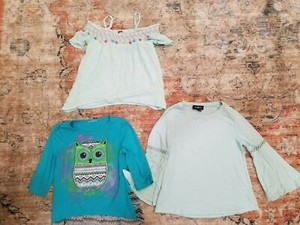 3 pc lot shirts tops sz 7/8 blue wide sleeve blouse PLAY CONDITION