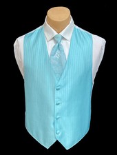 Men's Jean Yves Aqua Pool Tuxedo Vest  Long Tie Blue Green Wedding Groom Prom