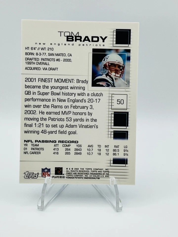2002 Finest - Tom Brady - #50 - Image 2 of 4
