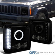 Fits 97-01 Jeep Cherokee Matte Black Smoke Smd Led Halo Projector Headlights Lr