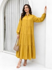 Muslim Abaya Collared Maxi Dress Loose Fit Islam Modest Women Turkey Kaftan Robe