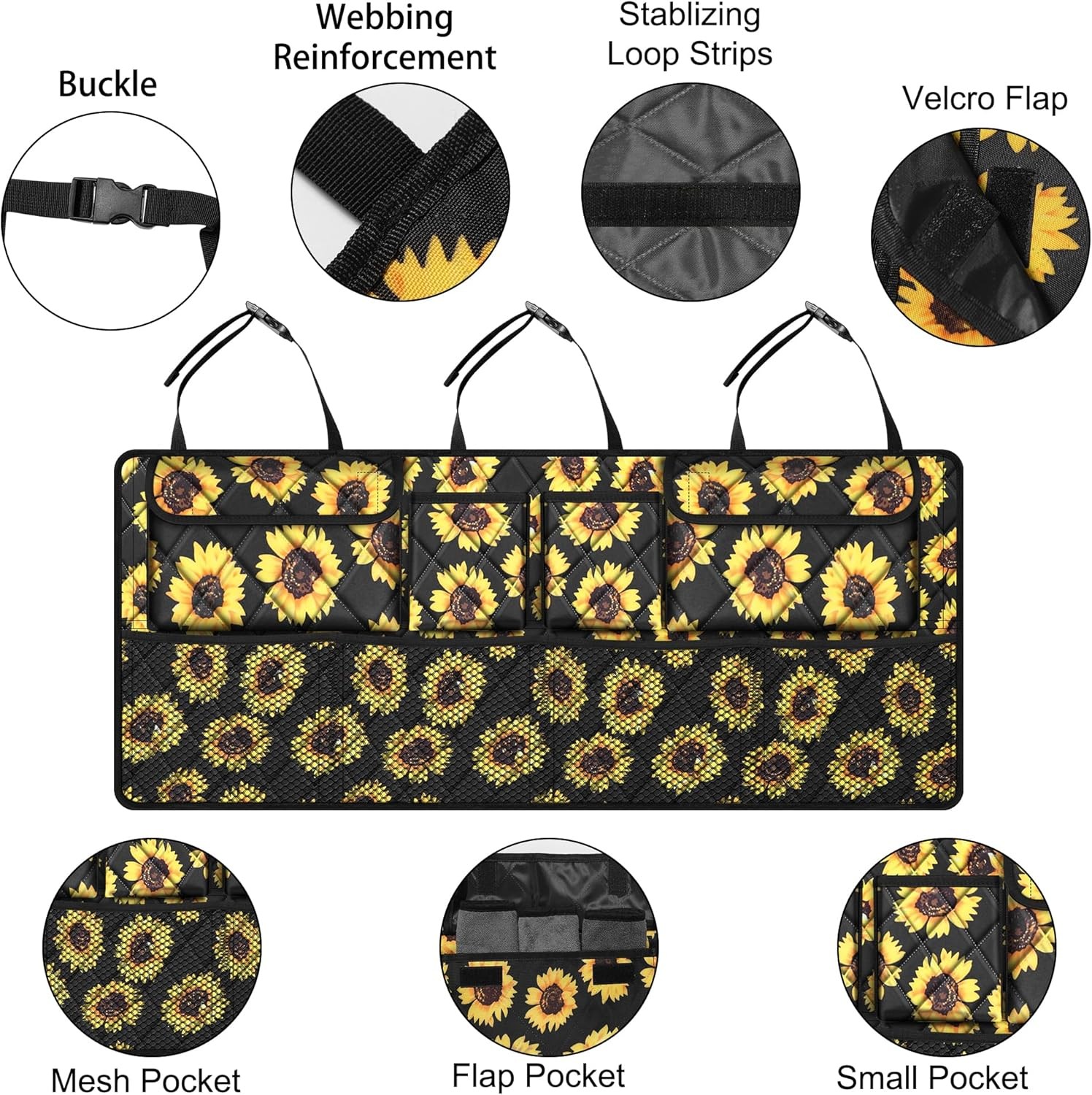 Femuar Car Trunk Organizer,Large Capacity Backseat 42*18 In, Sunflower 