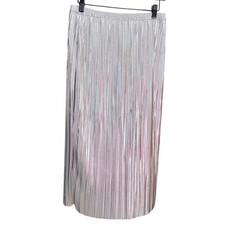 Maeve Anthropologie Silver Metallic Pleated Midi Skirt Elastic Waist US 4 cyber