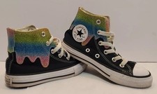 Converse Chuck Taylor High Top Black Glitter Rainbow Drip Shoes Kids Child 12