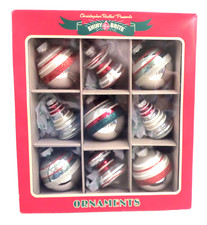 Shiny Brite Radko Christmas Ornaments Different Shapes Striped Set 9
