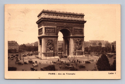 Antique PARIS Postcard Arc DE Triomphe French Landmark 1936 to Cedar Rapids IA