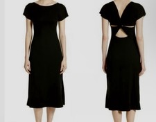Theory Andrizza Twisted Back Midi Sheath Dress Sz Large Black Designer Cotton