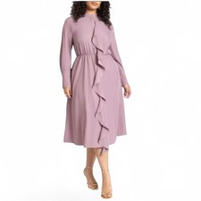 NEW ELOQUII PURPLE MAUVE CASCADE RUFFLE LONG SLEEVE MIDI DRESS 26