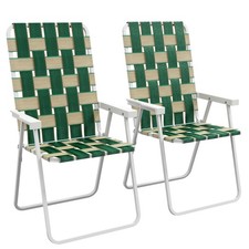 Set of 2 Folding Patio Chairs, Green, Portable Lawn Camping Chairs