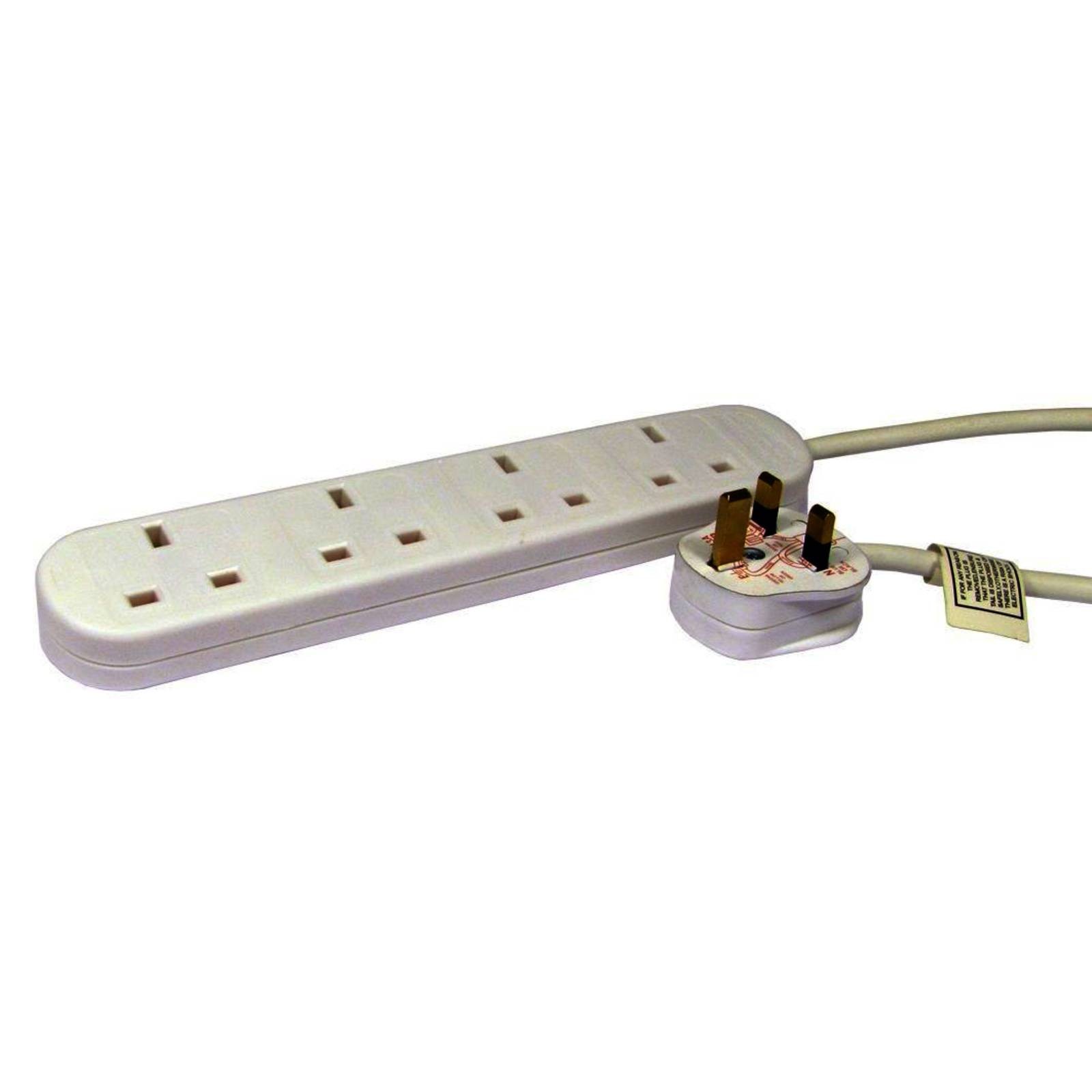 4 Way Extension Lead with 3 Pin UK Plug -  2 Metres