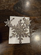 Silver Tone Snowflake Rhinestone Pendant  Matching Earrings Set