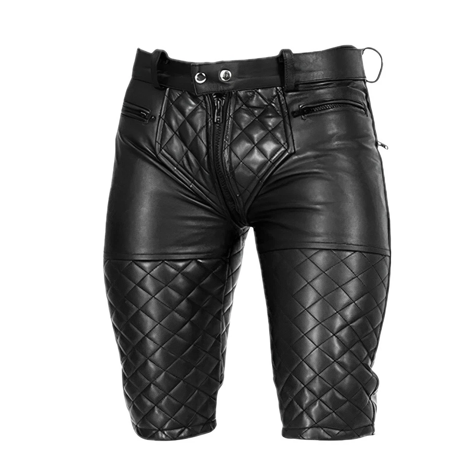 Мужские кожаные шорты фетиш гей повседневный мотоциклиста шорты спереди молнии Clubwear - Изображение 3 из 4