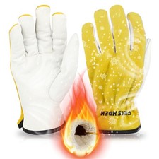 Winter Work Gloves for Men, Warm Insulated Leather Work Gloves, Cowhide Leath...
