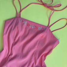 Vintage 90s City Triangles Salmon Pink Fitted Floral Mini Dress Sz 9/10