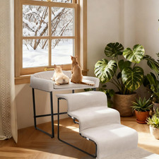 Cozy Dog  Cat Window Perch with Stairs and Cushioned Foam Bed - Beige