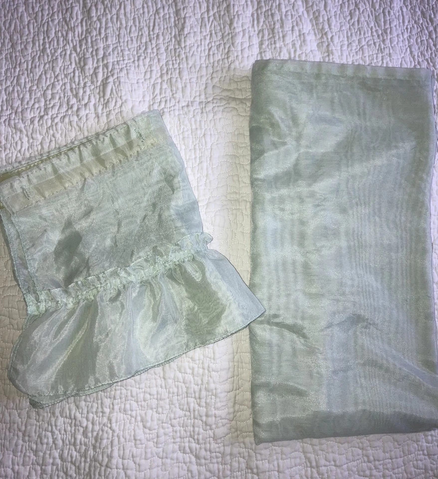 Verde pastel - Cortina de baño de ducha con balanza/anillos - años 80 - con volantes - excelente - Sears Foto 2 de 4