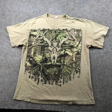 Mossy Oak Shirt Mens Large Beige Graphic Deer Antler Skull Camo Outdoors Hunting