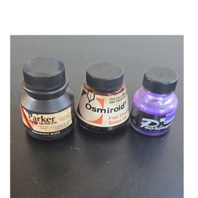 Parker, Osmiroid, Pearlescent Vintage Glass Ink Bottles Black Brown Violet