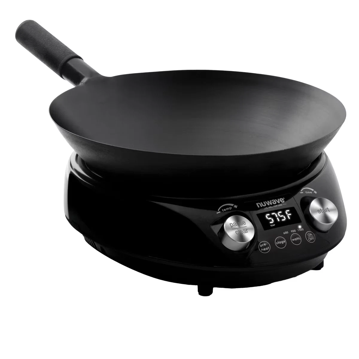 Nuwave Hot Wok Induction Cooktop 14in Carbon Steel Wok 4QT Digital 600/900/1500W