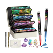 120 + 2 Colors Acrylic Paint Markers with Carrying Case, Soft Brush... Fast Ship