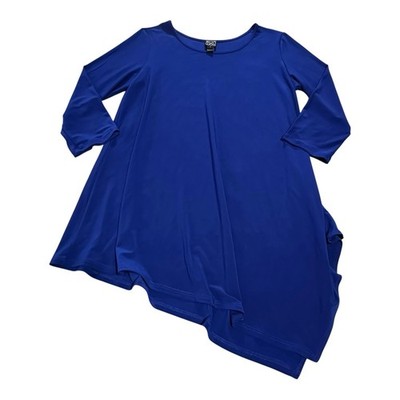 Clara Sun Woo Asymmetric Hem 3/4 Sleeve Tunic Women s L Blue Boat Neck