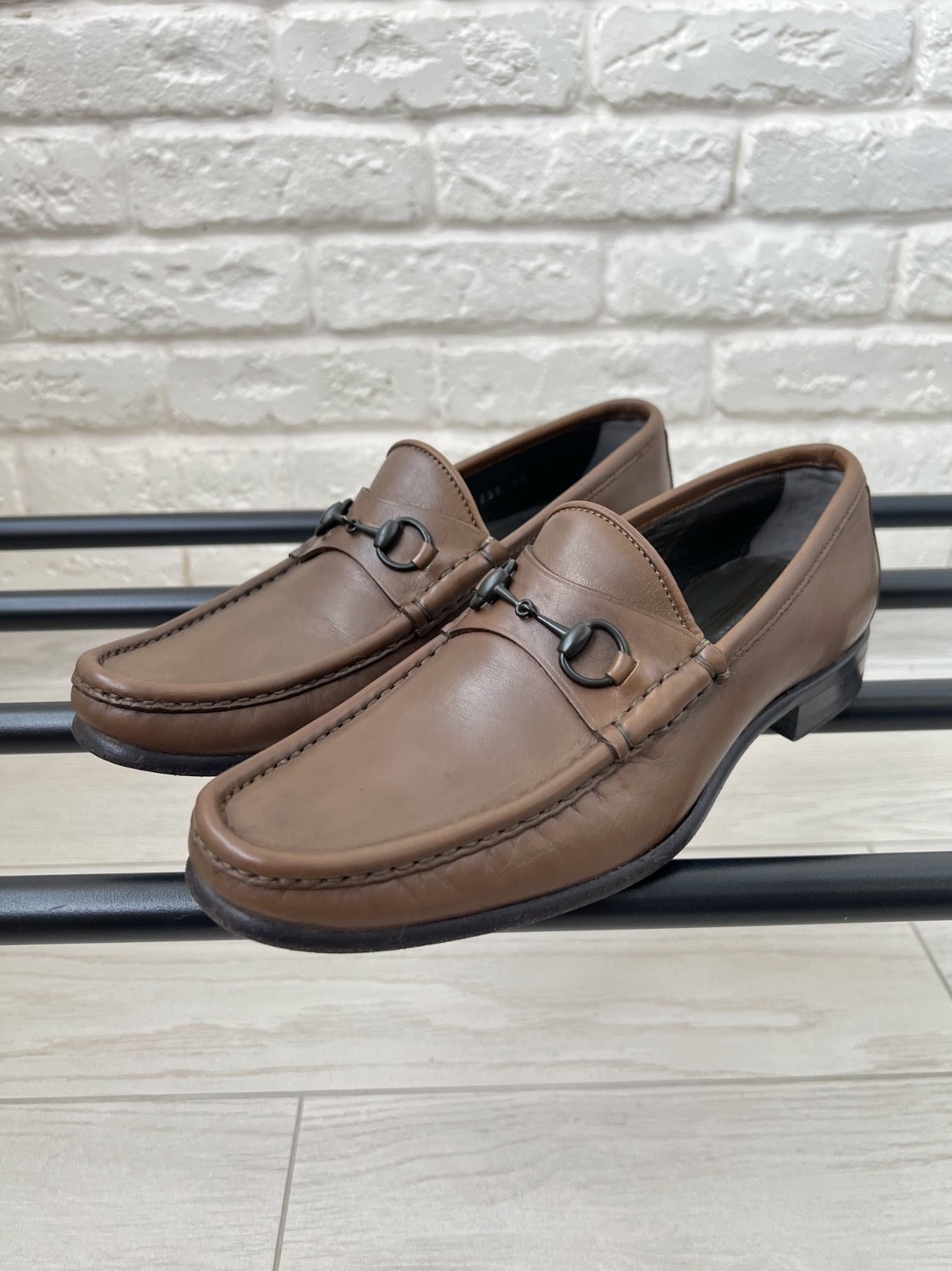 Gucci Leather Horsebit Chain Loafers Shoes Women's Size 38 C