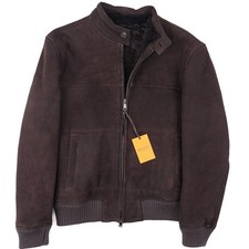 Bomber Rifugio Napoli Marrone Scuro Shearling Pelle Scamosciata S (Eu 48) Nuovo con etichette