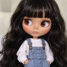 Blythe Doll 12  black wavy long Hair tan skin matte face nude Jointed Doll