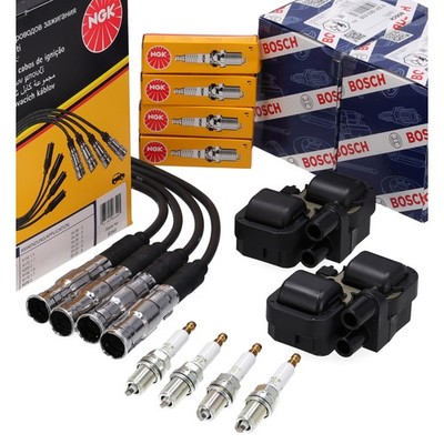 2x BOSCH Zündspule + NGK Kabelsatz + 4x Zündkerze für MERCEDES W169 W245 M266