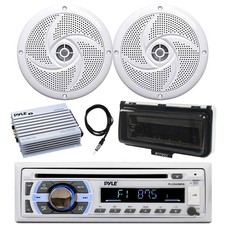 Pyle Marine Bluetooth CD Receiver, Amp, 2x 5.25" 180W Speaker, Cover White 