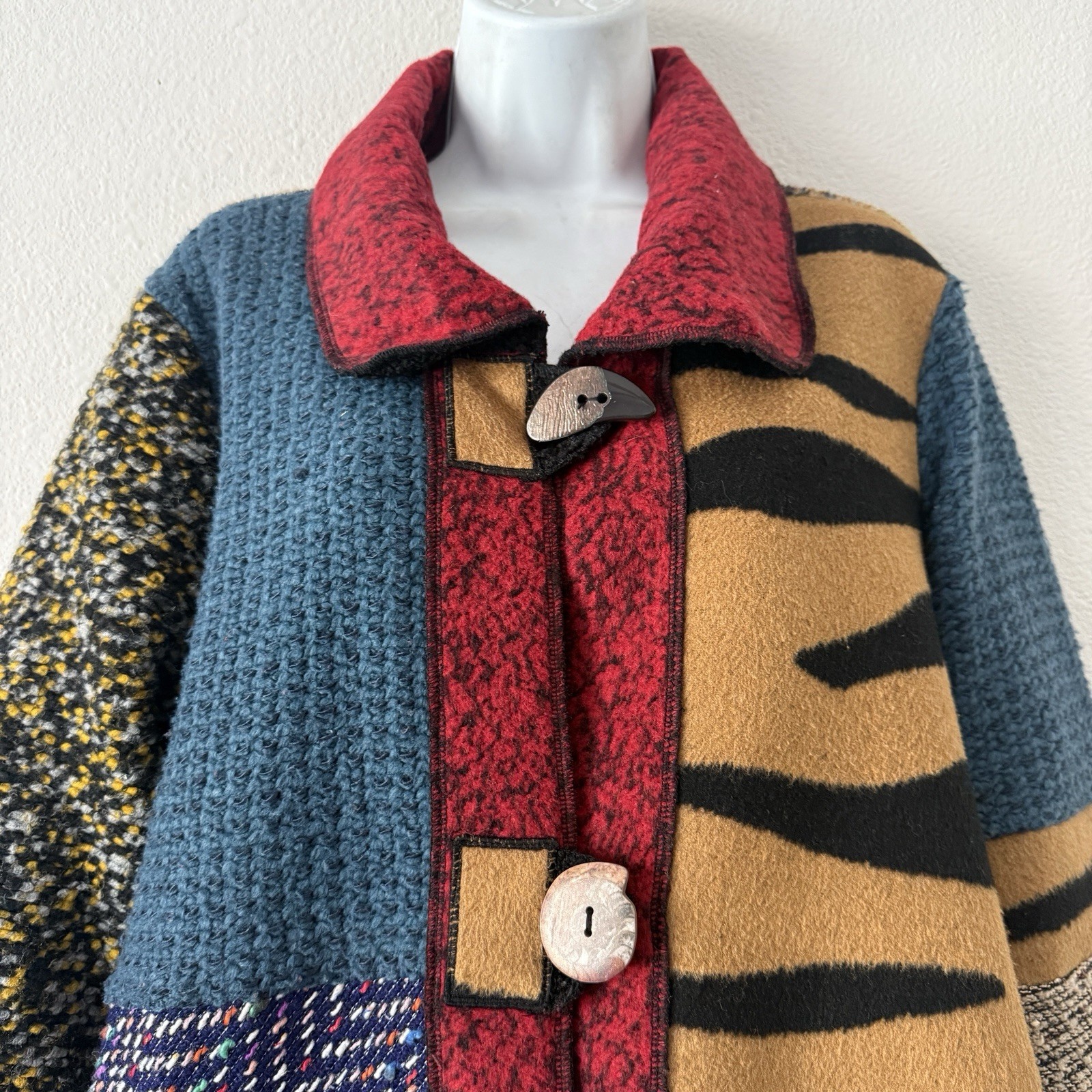 Ali Miles Patchwork Knit Jacket Size L Button Fro… - image 3