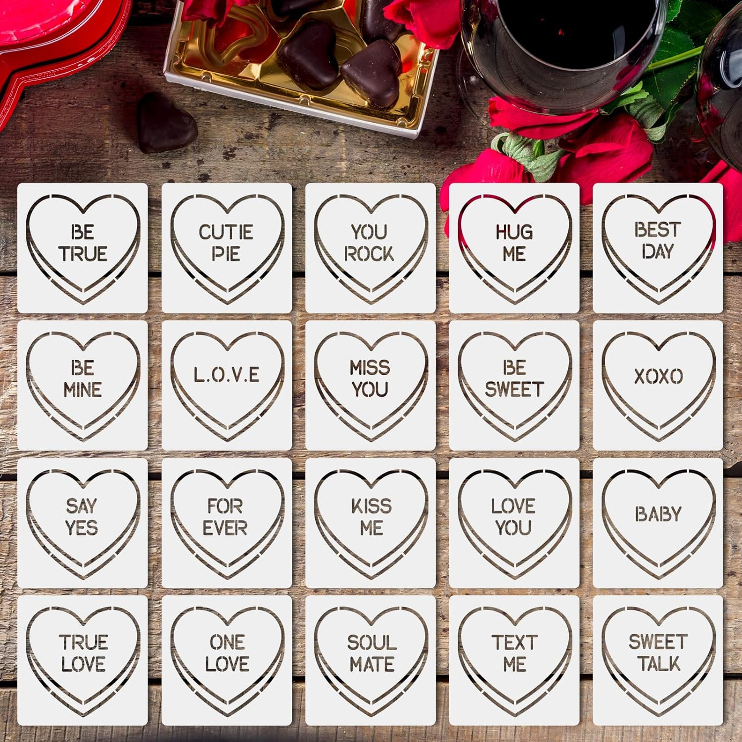 20Pcs Valentine'S Day Conversation Heart Templates Reusable Template for DIY Art thumbnail 12
