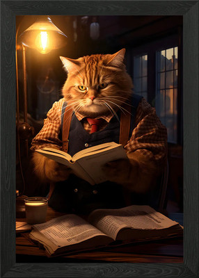Katze liest ein Buch Gerahmtes Wandbild Poster Leinwanddruck Bild