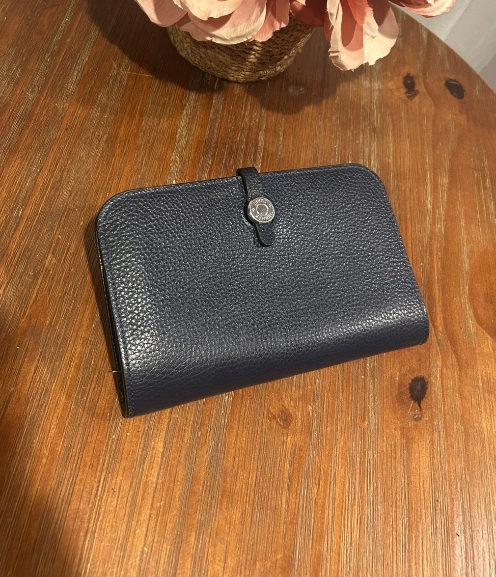 HERMES Dogon GM Long Wallet Calf Leather Navy Blue | eBay