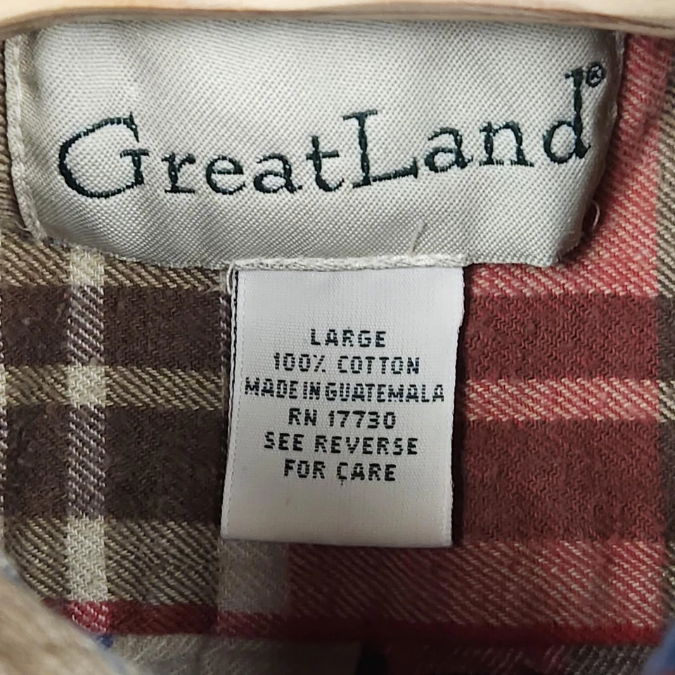 GreatLand Shirt Mens Large Red Plaid Cotton Corduroy Collar Button Front Flannel - Image 3 of 4