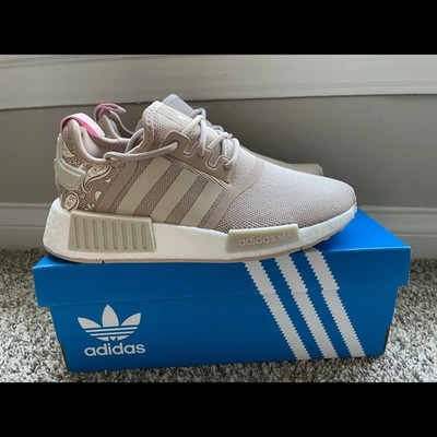 Brand new Adidas NMD R1 sneakers in a soft pink/taupe colorway  