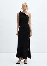 MANGO BLACK ASYMMETRIC BOW MAXI DRESS WITH SLIT XS NEW $129.99 #758